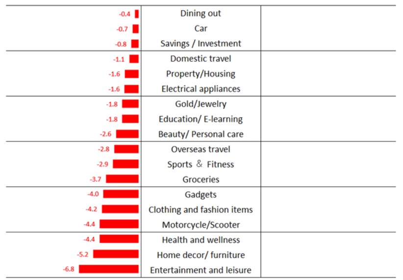 Items/Experiences plan to spend on (%: Dec 24 vs Average of May-Nov24)